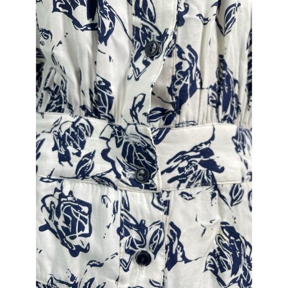 Vintage 80s Midi Shirt Dress Navy Floral Old Money Natutical Cottagecore Prep 12 - Picture 9 of 16